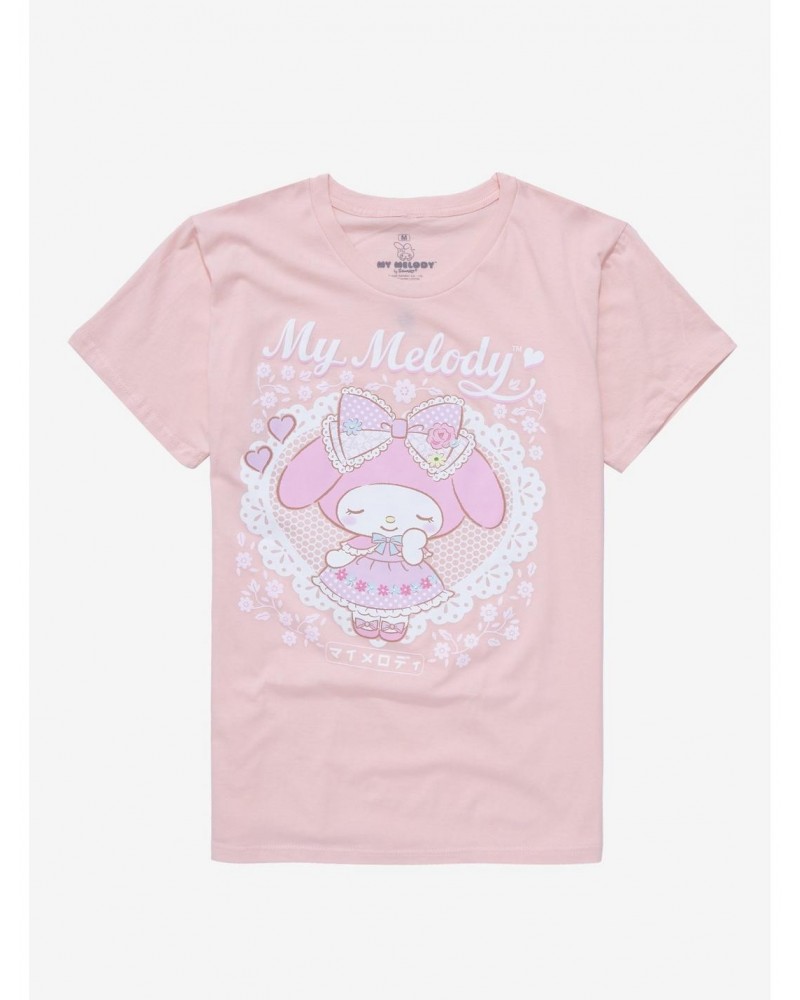 My Melody Pastel Lace Heart Boyfriend Fit Girls T-Shirt $8.76 T-Shirts