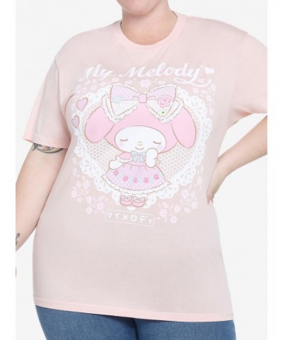 My Melody Pastel Lace Heart Boyfriend Fit Girls T-Shirt Plus Size $11.37 T-Shirts