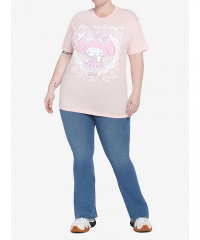 My Melody Pastel Lace Heart Boyfriend Fit Girls T-Shirt Plus Size $11.37 T-Shirts