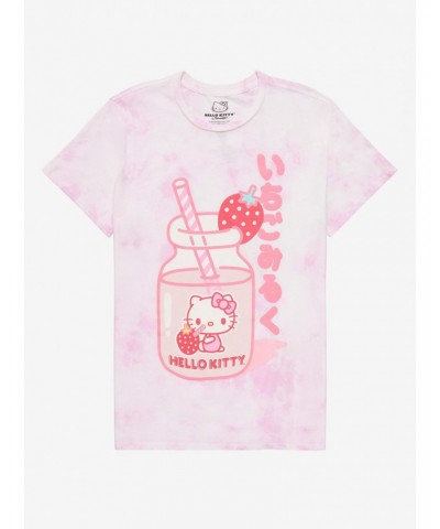 Hello Kitty Strawberry Milk Tie-Dye Girls T-Shirt $6.46 T-Shirts