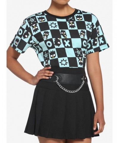 Badtz-Maru Teal Checkered Girls Crop T-Shirt $13.16 T-Shirts