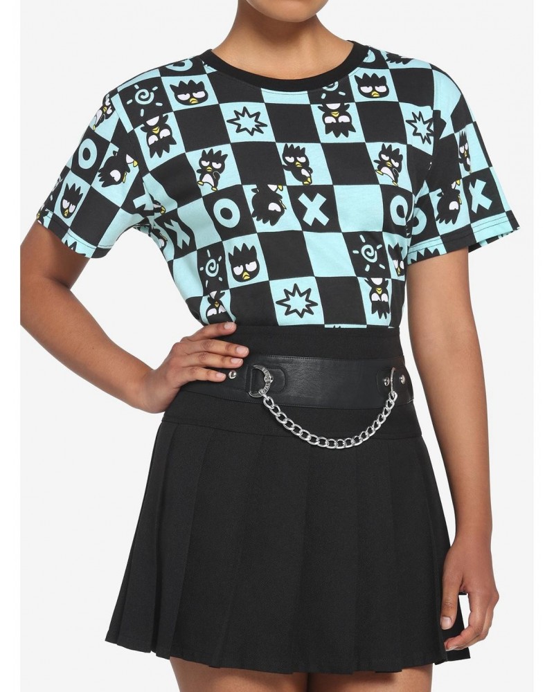 Badtz-Maru Teal Checkered Girls Crop T-Shirt $13.16 T-Shirts