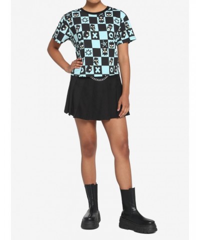 Badtz-Maru Teal Checkered Girls Crop T-Shirt $13.16 T-Shirts