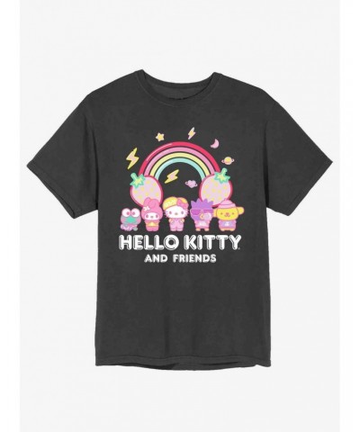 Hello Kitty And Friends Strawberry Rainbow Boyfriend Fit Girls T-Shirt $11.21 T-Shirts