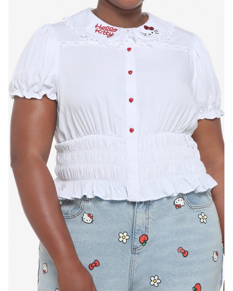 Hello Kitty Lace Girls Woven Button-Up Top Plus Size $7.87 Tops