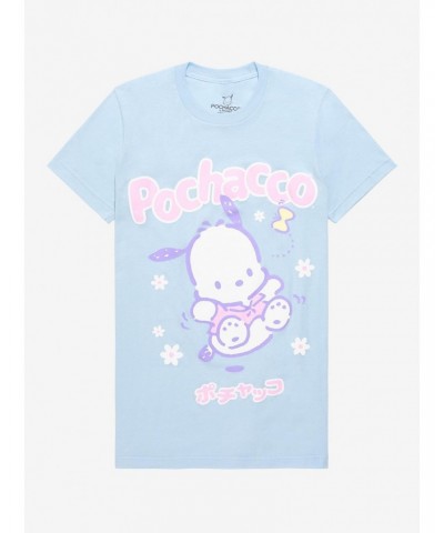 Pochacco Pastel Flowers Boyfriend Fit Girls T-Shirt $7.57 T-Shirts
