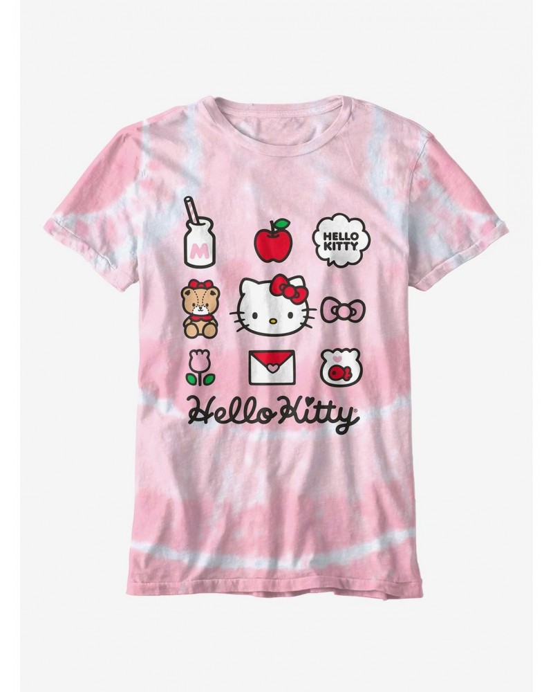 Hello Kitty Grid Tie-Dye Boyfriend Fit Girls T-Shirt Plus Size $5.12 T-Shirts