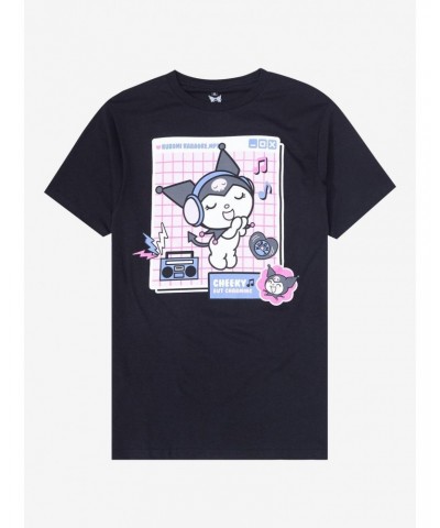Kuromi Pixel Music Boyfriend Fit Girls T-Shirt $9.76 T-Shirts
