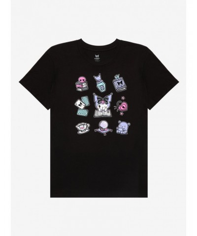 Kuromi Fortune Teller Icons Boyfriend Fit Girls T-Shirt Plus Size $12.98 T-Shirts